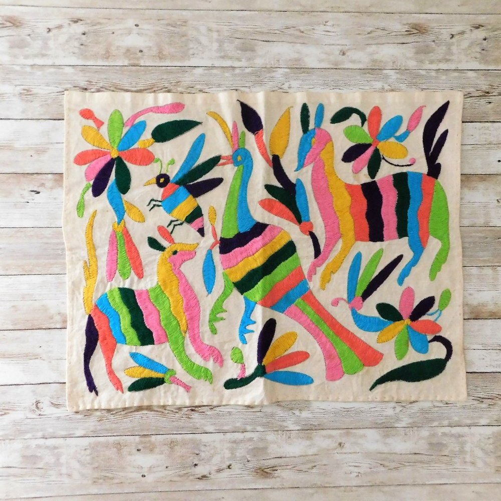 Vintage Otomi Folk Art Hand Embroidered